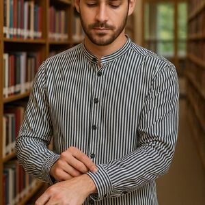 H&M Men's Monochrome Striped Button Down Shirt